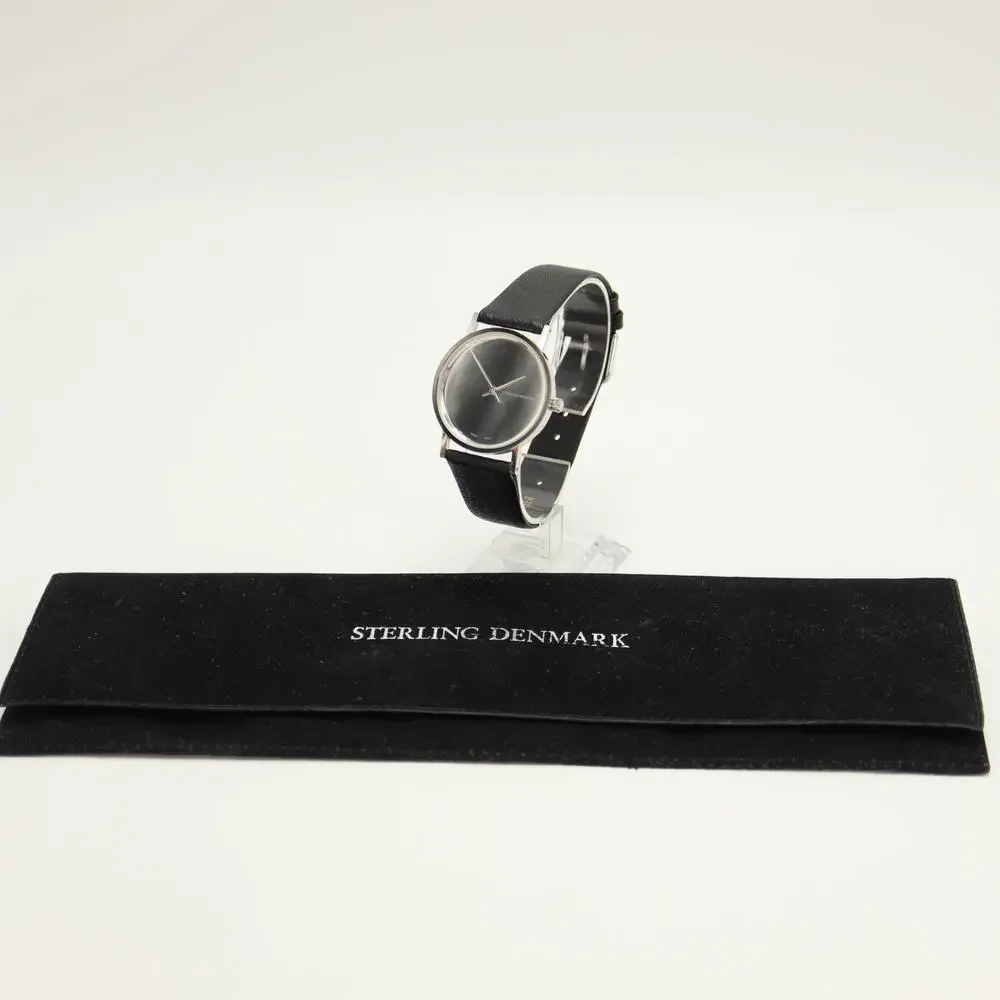 Sterling Denmark by Max Rene Silver Tone 32mm Watch Swiss Leather w New Battery